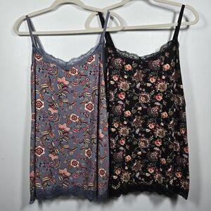 Bundle Of 2 Loralette Paisley Floral Print Lace Trim Cami Tank Tops Plus Size 2X